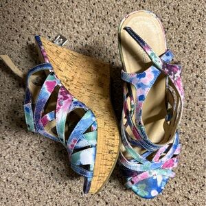 Tie dye cork wedge heels